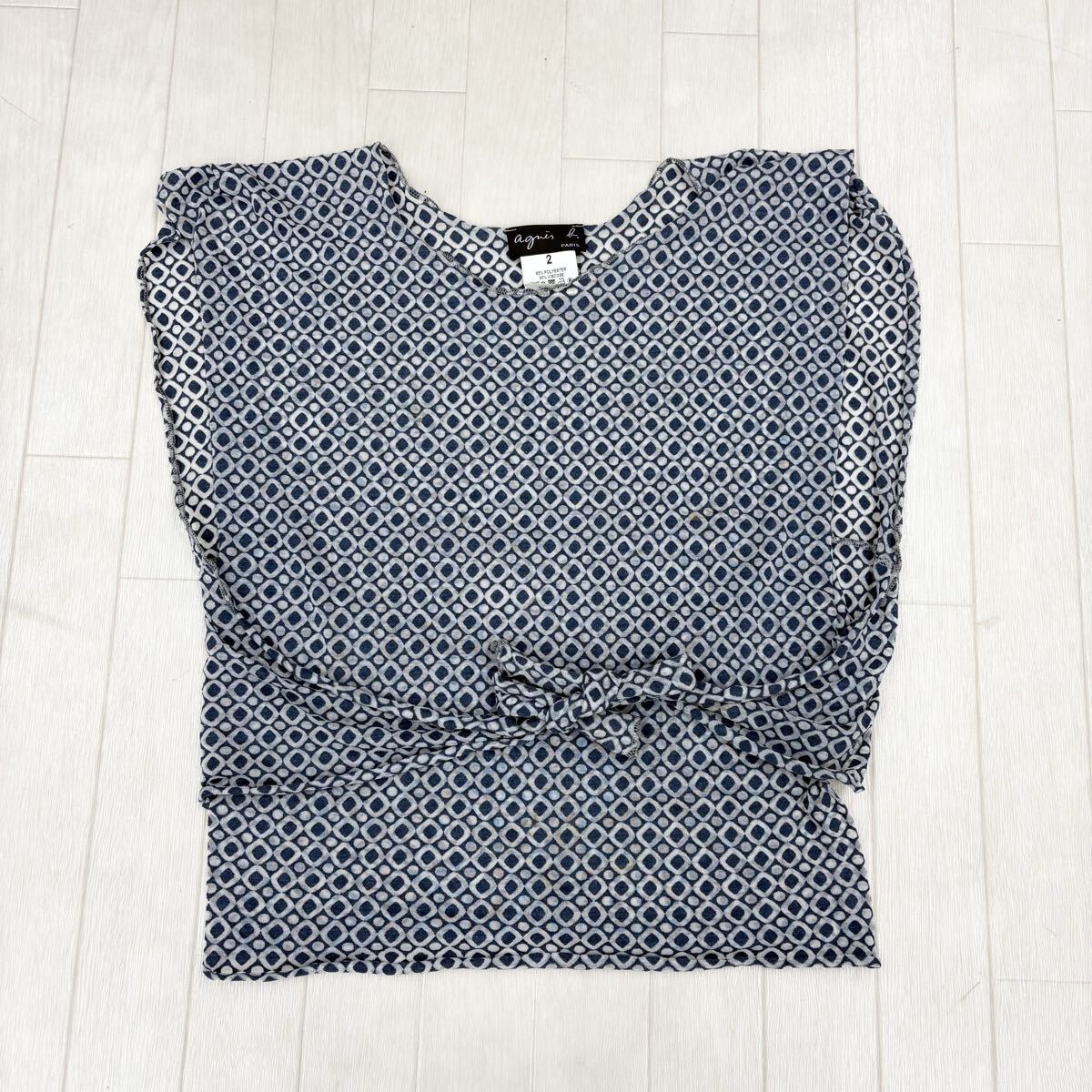 1811〓 agnes b. アニエスベー ノースリーブ レディース サイズ2 総柄 ネイビー トップス カジュアル拍卖