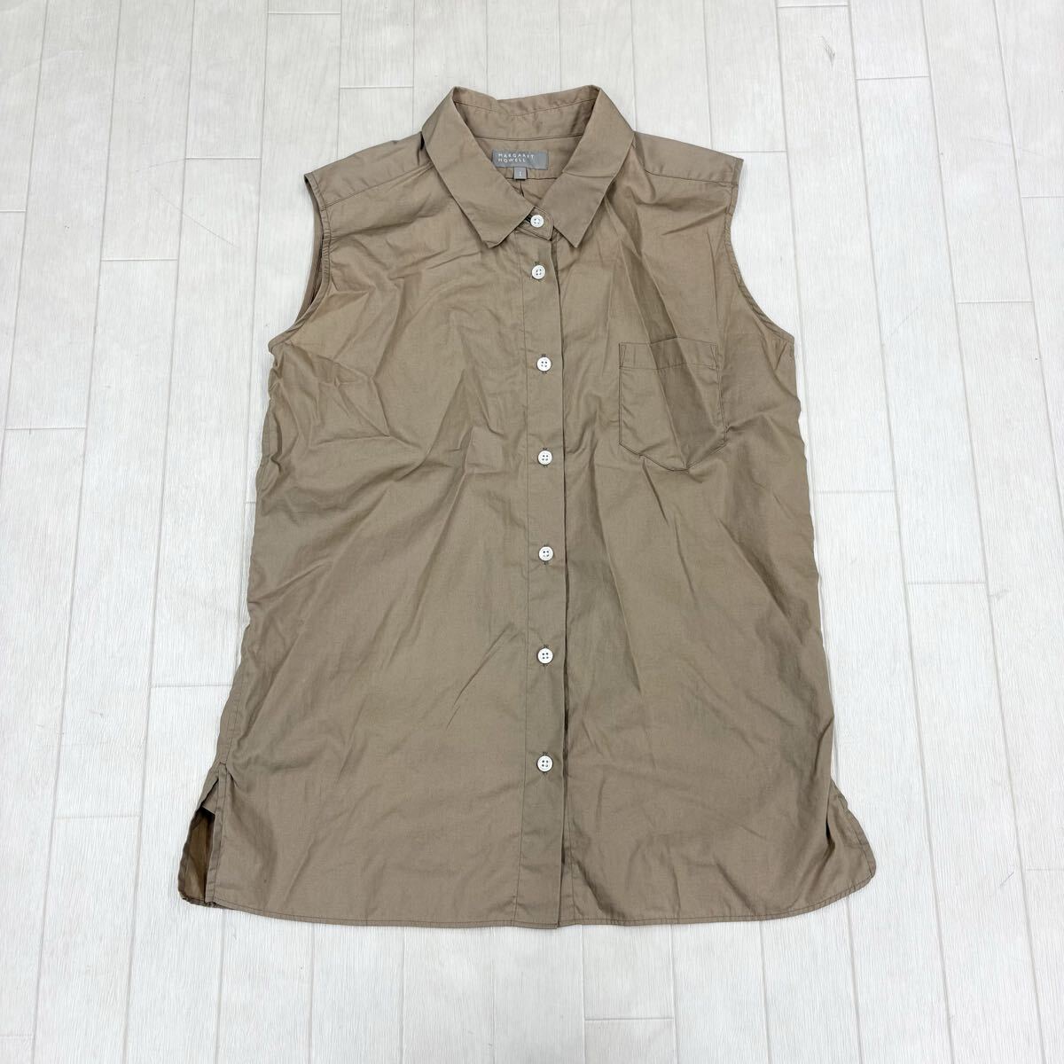 1811〓 MARGARET HOWELL マーガレットハウエル ノースリーブボタンシャツ レディース サイズ1 トップス カットソー ブラウス カジュアル拍卖