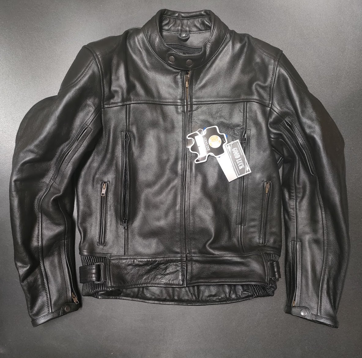 送料無料 新品 GOOD LUCK 本革 ライディングジャケット 黒L エアダクト プロテクター装備 グッドラック 拍卖