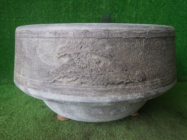 火鉢 ステンレス製 錫製 松柄 脚付 蔵出 昭和20年代 レトロ拍卖