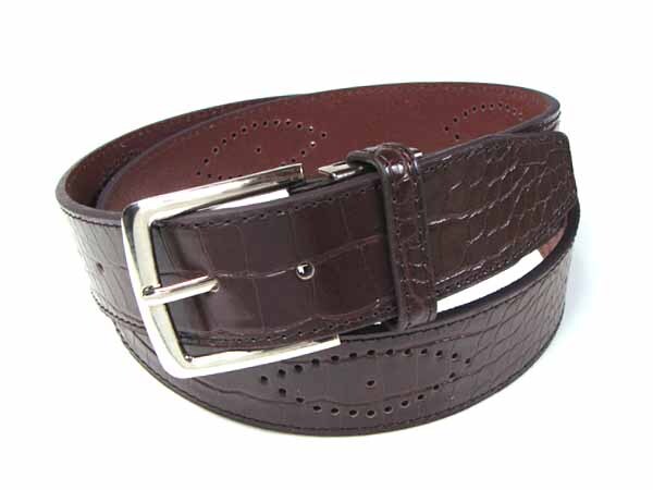 牛革使用 クロコ型押し パンチングレザーベルト #2 チョコレート ブラウン 男女兼用 フリーサイズ 【 新品未使用 】 ◆ アウトレット ◆拍卖