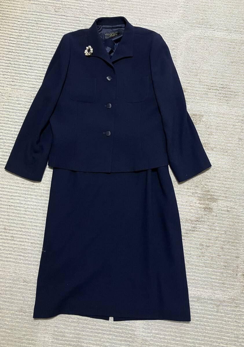 超美品★レリアン Leilian ワンピース ジャケット セットアップ★濃紺★大きいサイズ 13+★フォーマル拍卖