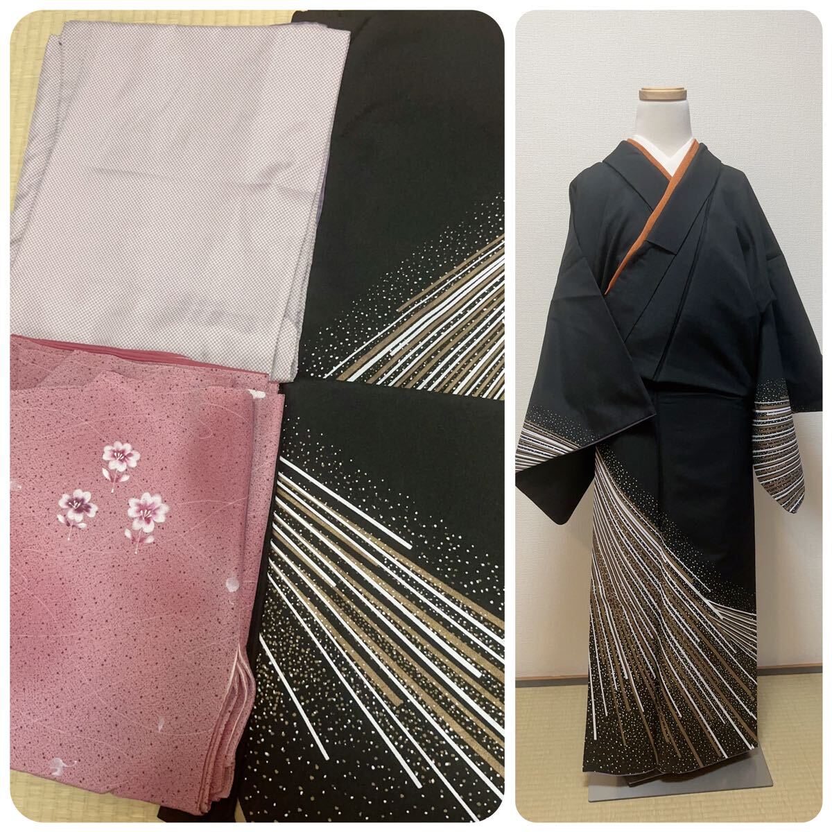 洗える着物 高級 小紋 江戸小紋 踊り 訪問着 3点セット 着用可能 レディース ポリエステル 袷 古典 リメイク 素材 材料 古着 中古 ④拍卖