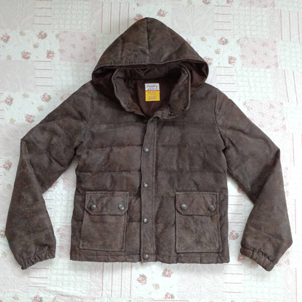 Purple&Yellow パープルアンドイエロー 本革オールレザー ダウンジャケット Sサイズ #ブラウン拍卖