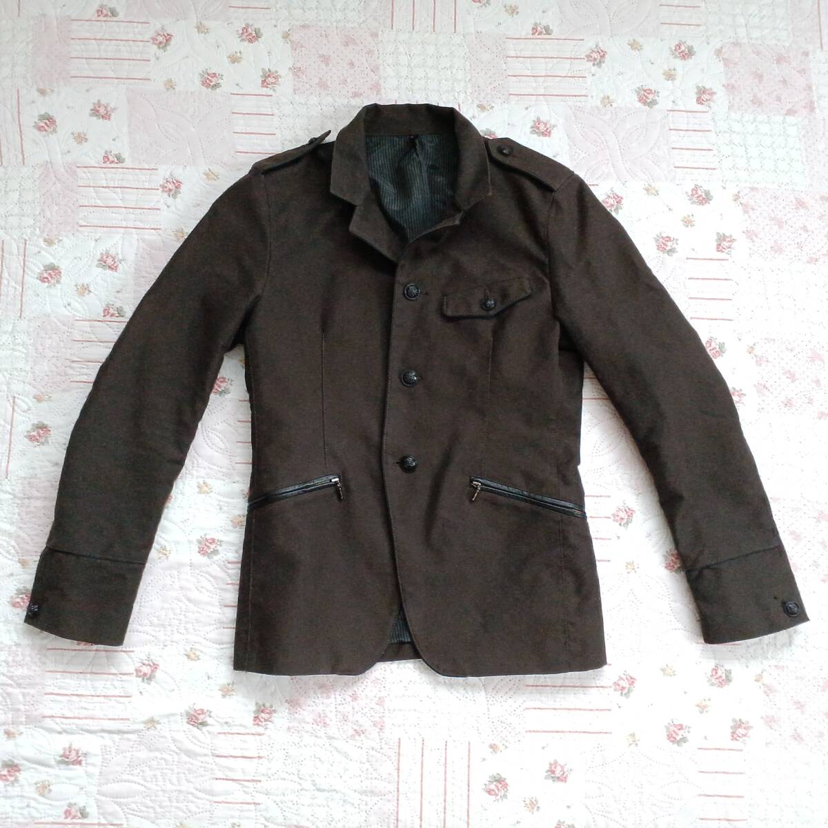 美品 JUN MEN ジュンメン テーラードジャケット Mサイズ #カーキグリーン 本革使用拍卖