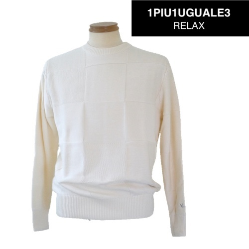 【2025秋冬新作】1PIU1UGUALE3 RELAX ウノピゥウノウグァーレトレ リラックス ブロックパターンニット Lサイズ 035-白系拍卖