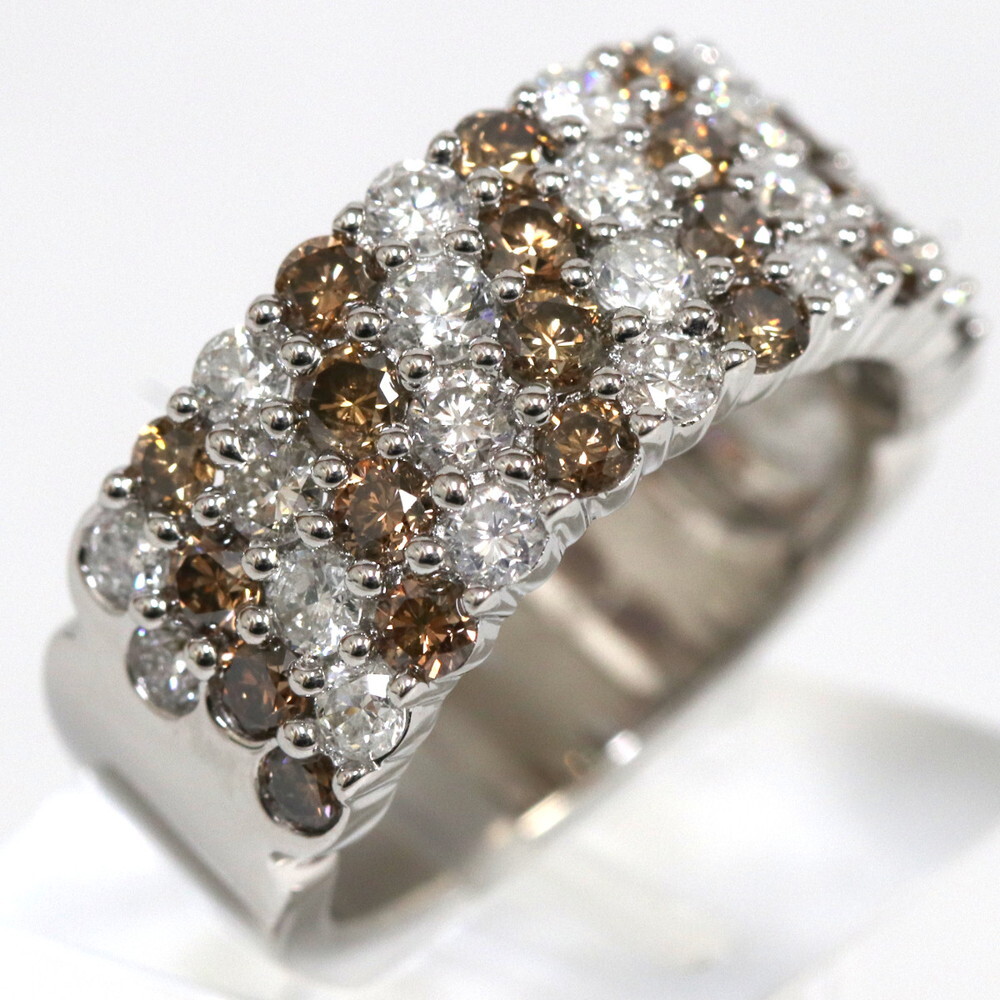 K18WGブラウンダイヤモンドリング D2.50 8.6g #13 ホワイトゴールド拍卖