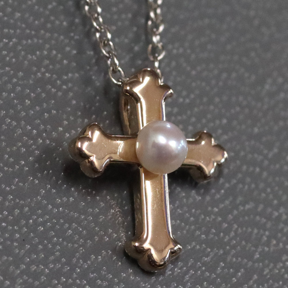 タサキ 750/K18WGパールペンダント クロスモチーフ 2.4g ホワイトゴールド ピンクゴールド 田崎真珠拍卖