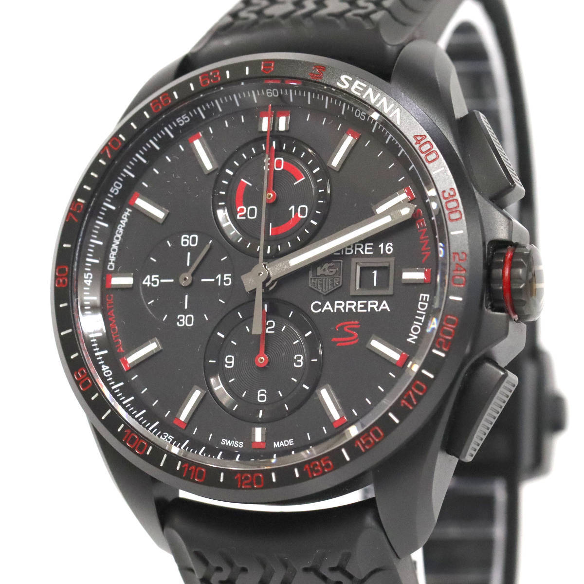 タグホイヤー カレラ キャリバー16 クロノグラフ セナ限定(CBB2080.FT6042)スペシャルエディション ブラック文字盤 チタン拍卖