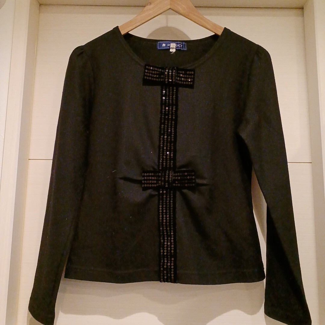 エムズグレイシー M'S GRACY フロントリボンデザイン ニット ウール素材 トップス ブラック 長袖 サイズ40 レディース拍卖