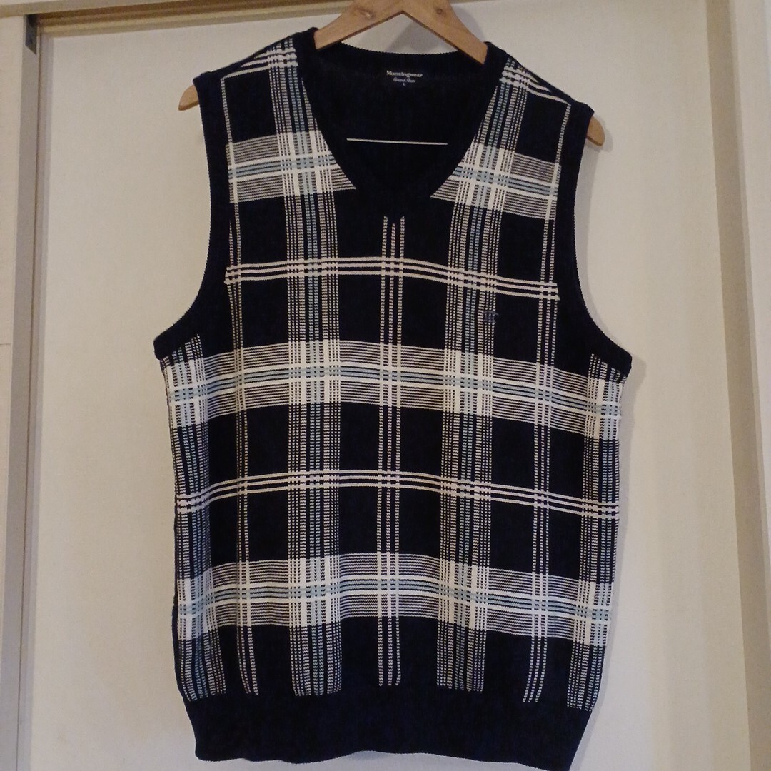 MUNSINGWEAR GrandSlam マンシングウェア Vネック ゴルフベスト Lサイズ チェック柄 メンズ 刺繍入り拍卖