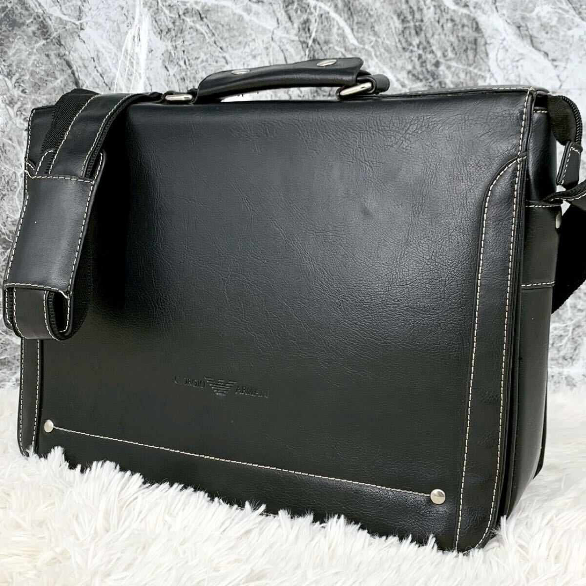 1円〜【最高級 A4○】ジョルジオアルマーニ GIORGIO ARMANI メッセンジャーバッグ 本革 レザー メンズ ビジネス 2way ブリーフケース 黒拍卖