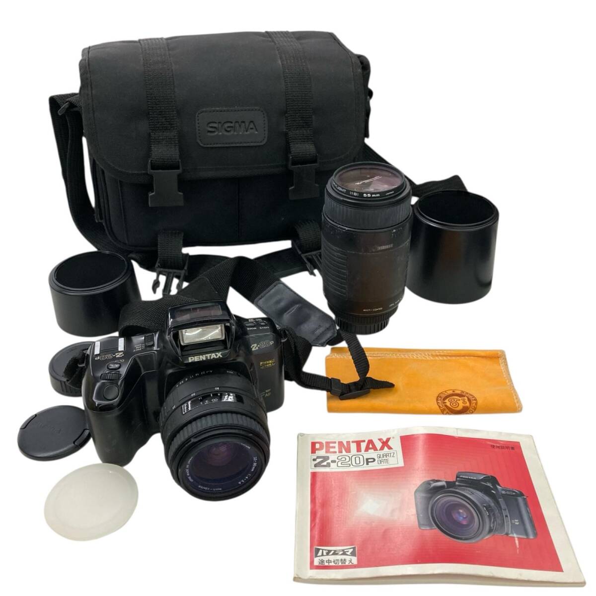 186000 現状品 PENTAX ペンタックス フィルムカメラ 説明書付き レンズ 2点 まとめ売り Z-20P バッグ付き拍卖
