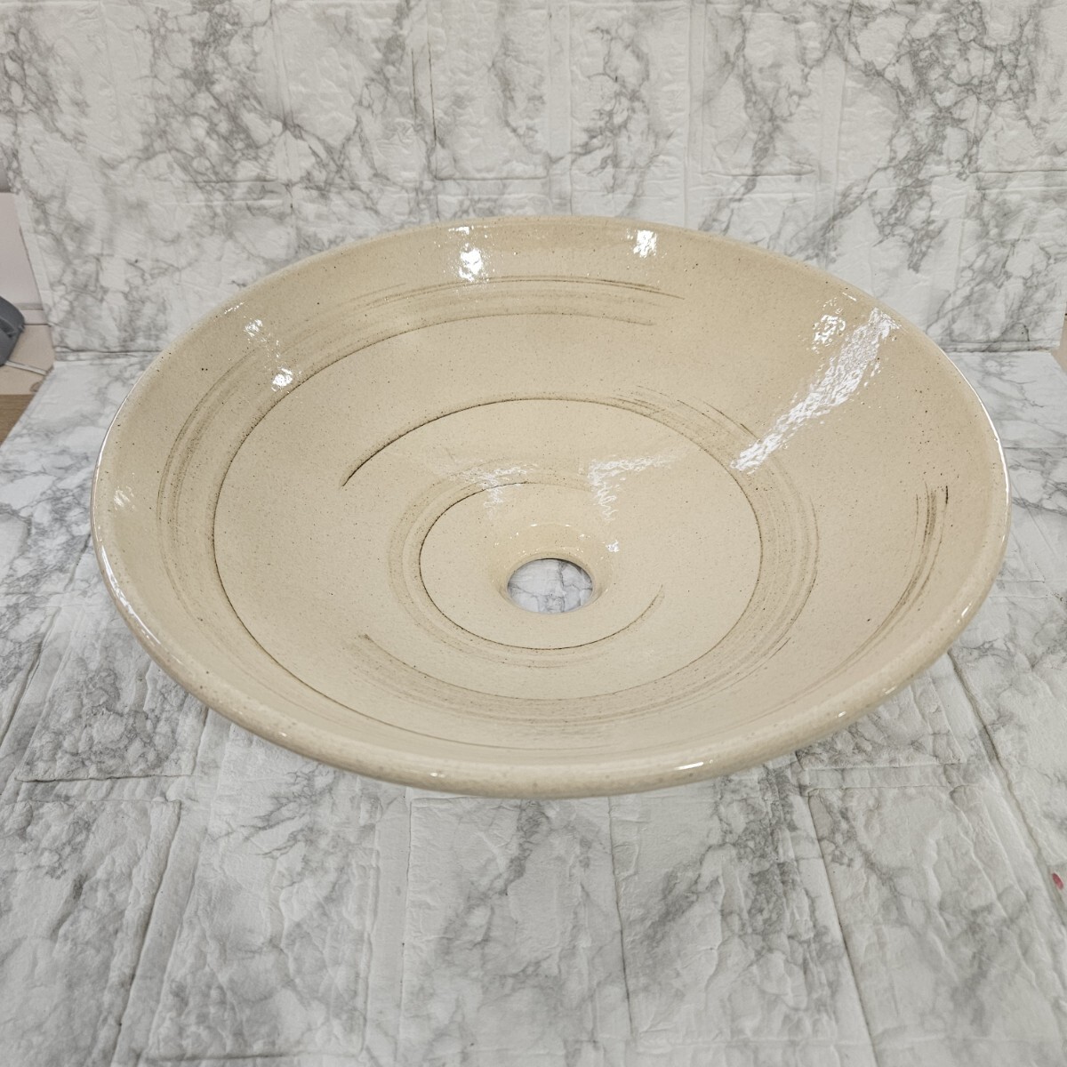 【美品】 手洗鉢 手洗い器 丸型 洗面器 陶器 手洗いボウル 洗面材料 拍卖