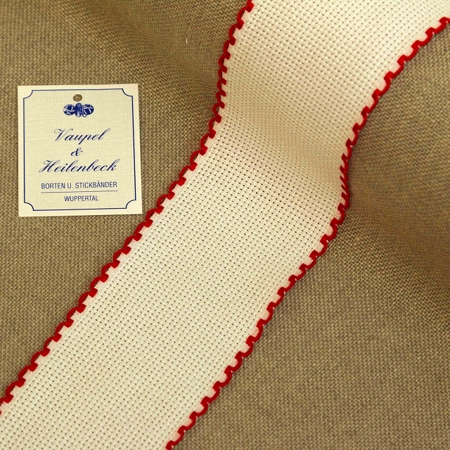 アイーダテープ幅5センチ ステッチバンド 縁レッド ドイツ製拍卖