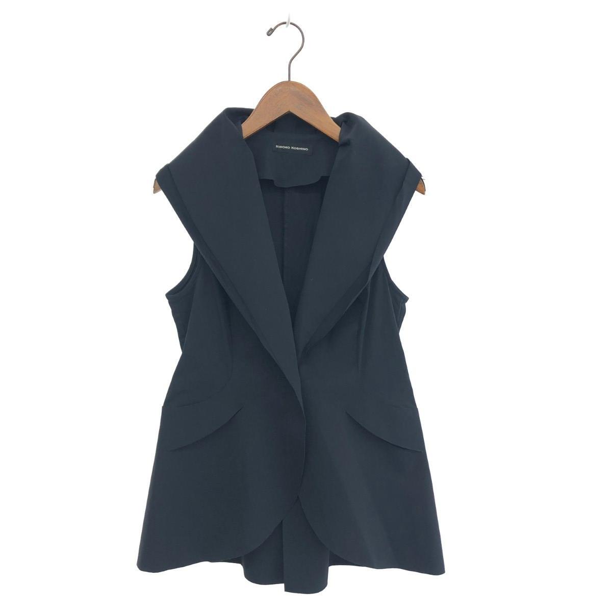 良好◆HIROKO KOSHINO ヒロココシノ 切り込みデザインジレ サイズ:40 ベスト/ジャケット/フォーマル/40/大きめ ブラック レディース拍卖