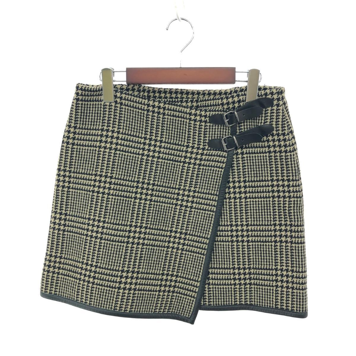 良好◆RALPH LAUREN ラルフローレン レザー使いラップスカート サイズ:9 ベルトデザイン/千鳥格子/Y2K ブラック/ベージュ レディース拍卖