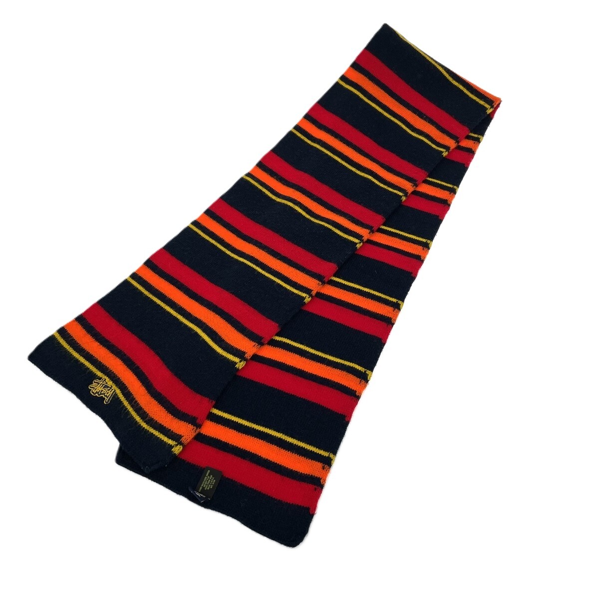 ◆STUSSY ステューシー マフラー ロゴ刺繍/紺タグ/USA製 90年代/ヴィンテージ品 マルチカラー ユニセックス拍卖