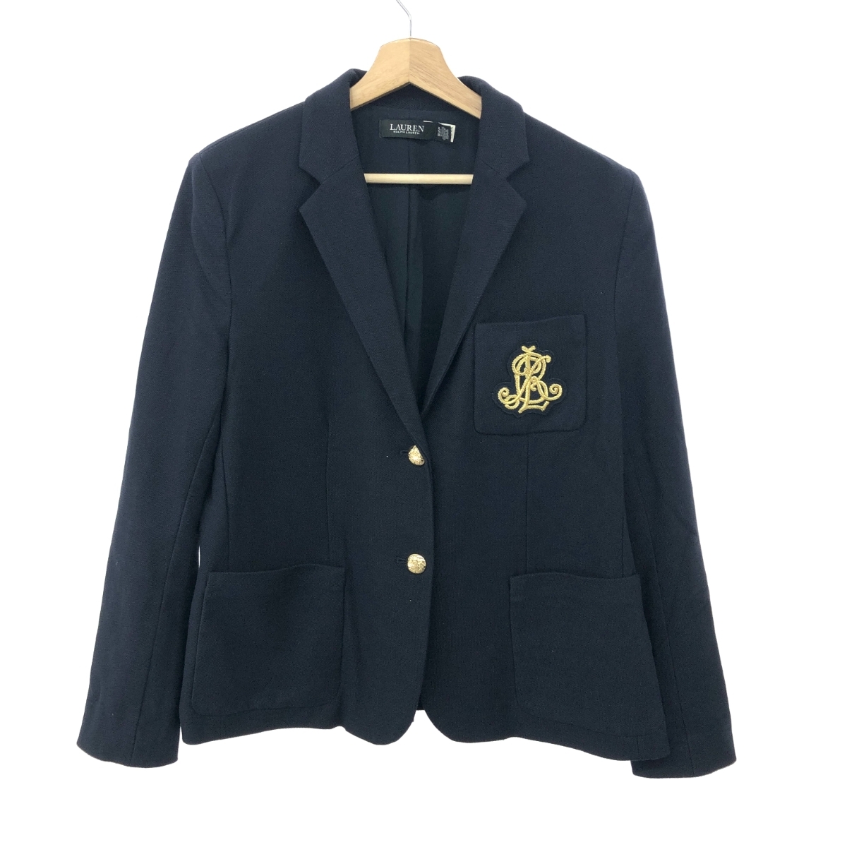 良好◆LAUREN RALPH LAUREN ローレンラルフローレン スクールジャケット/紺ブレ サイズ:XL ワッペン ネイビー レディース拍卖