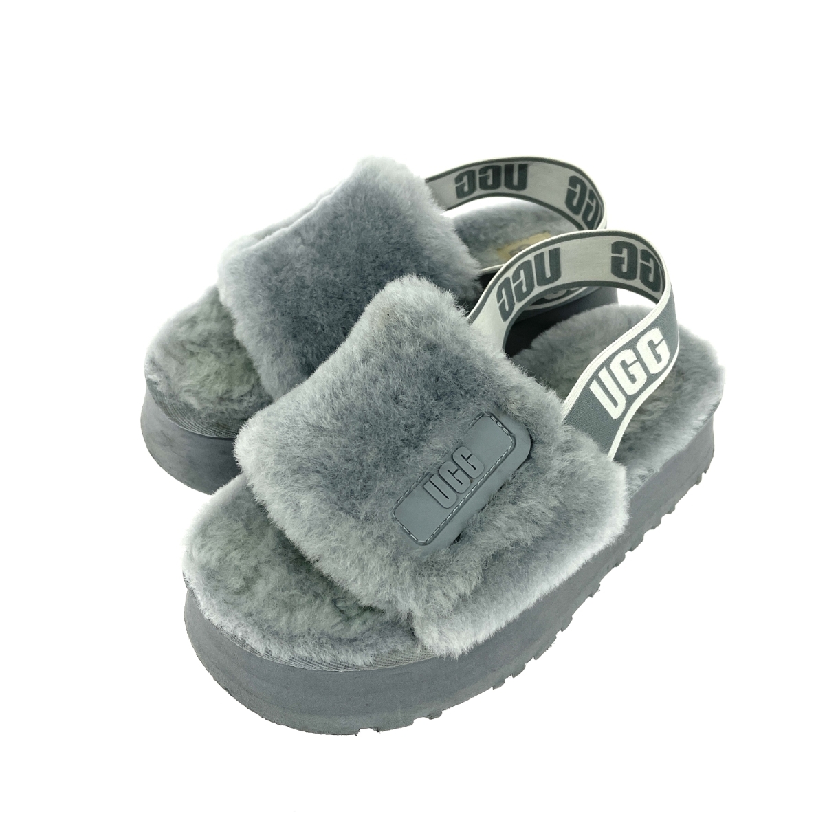 ◆UGG アグ サンダル/ディスコスライド 表記サイズ:22.0cm ムートン/厚底 1112258 グレー レディース拍卖