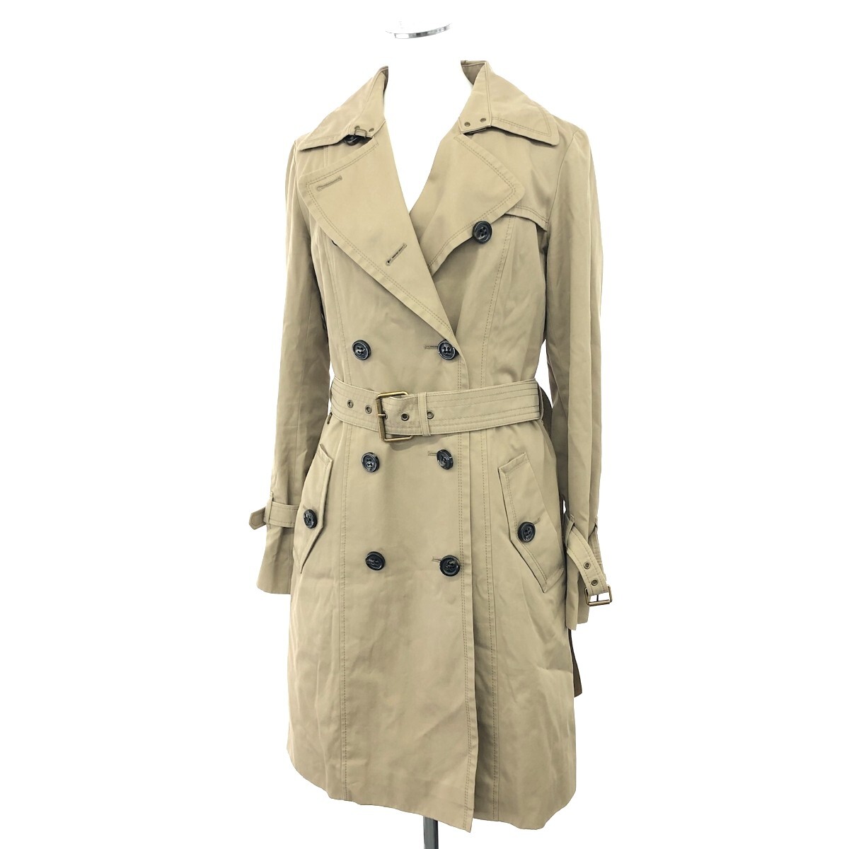 良好◆BURBERRY BLUE LABEL バーバリーブルーレーベル トレンチコート サイズ:40 裏地チェック/ライナー付 ベージュ レディース拍卖