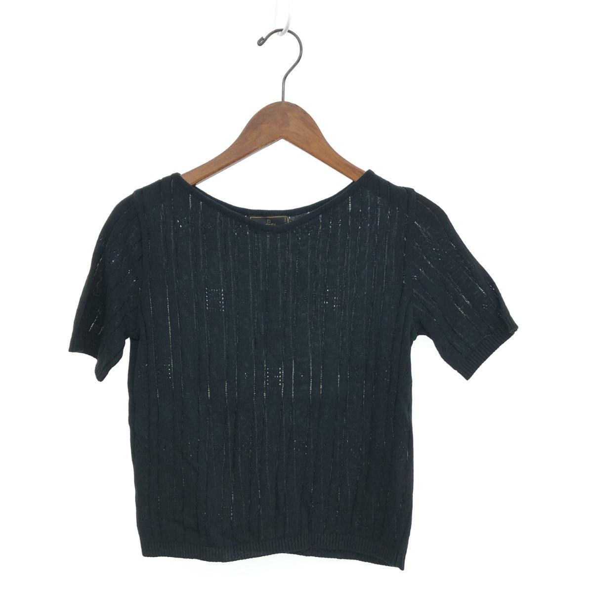 ◆FENDI フェンディ ロゴパンチング半袖ニット サイズ:40 ヴィンテージ ブラック レディース拍卖