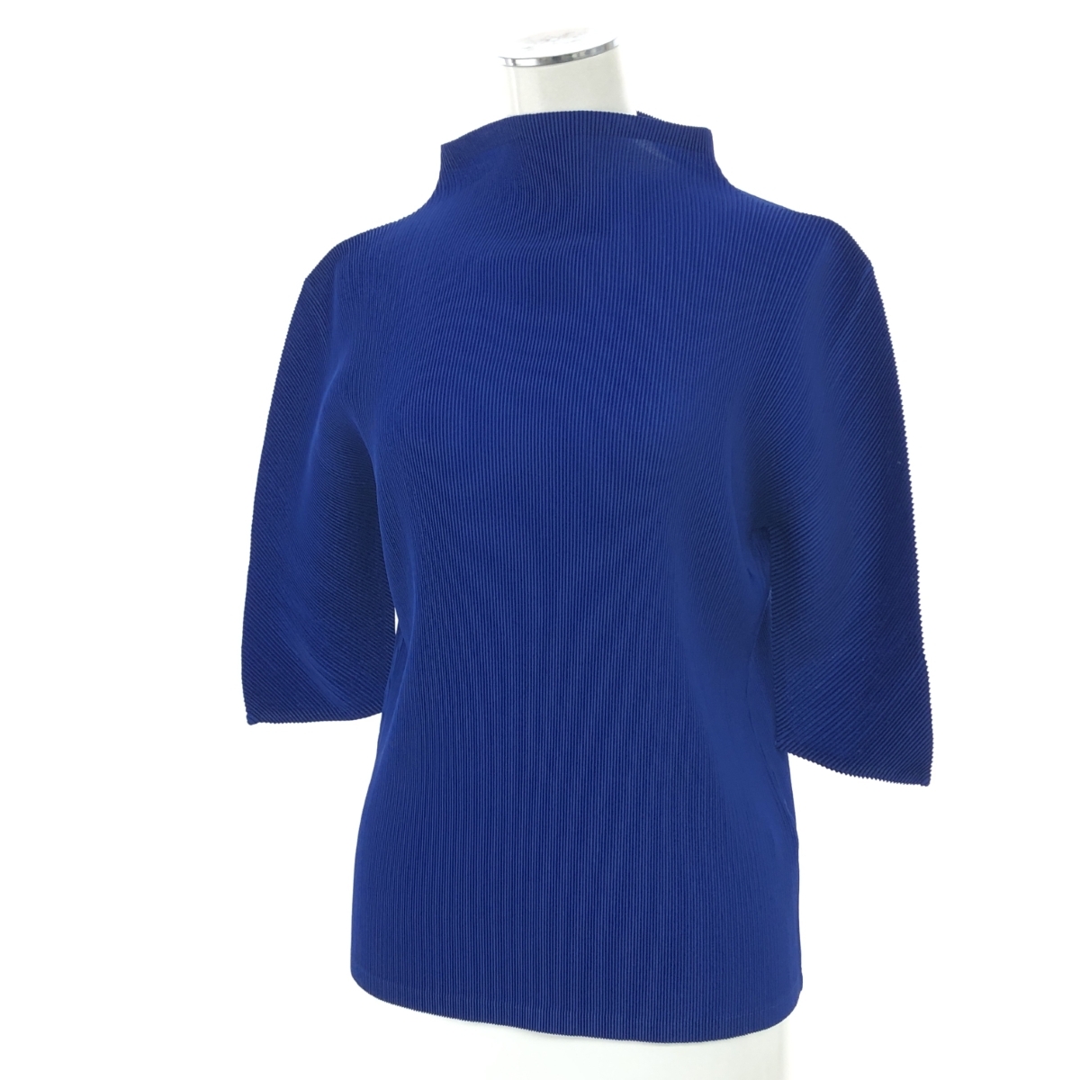美品◆PLEATS PLEASE プリーツプリーズ ハイネック半袖カットソー サイズ:3 イッセイミヤケ PP43FK305 ブルー レディース拍卖