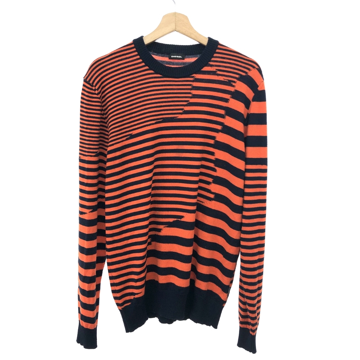 良好◆DIESEL ディーゼル ボーダーニット サイズ:XL STAKX/ウール×アクリル ネイビー/オレンジ メンズ拍卖