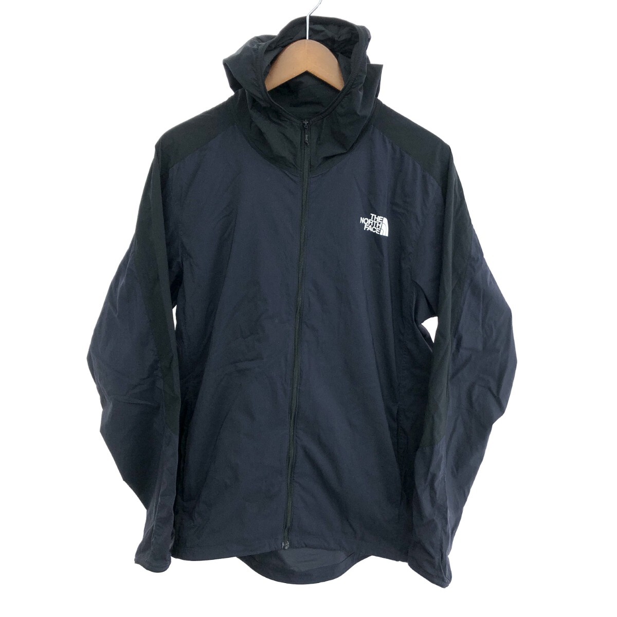 良好◆THE NORTH FACE ザノースフェイス エニータイムウィンドフーディ サイズ:L ナイロン NP72184 ブラック/ネイビー メンズ拍卖