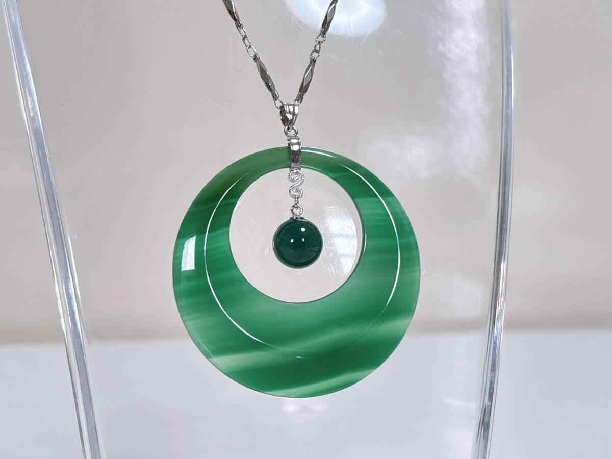 10-55 グリーンアゲート 瑪瑙 ネックレス シルバー チェーン 天然石 アクセサリー拍卖