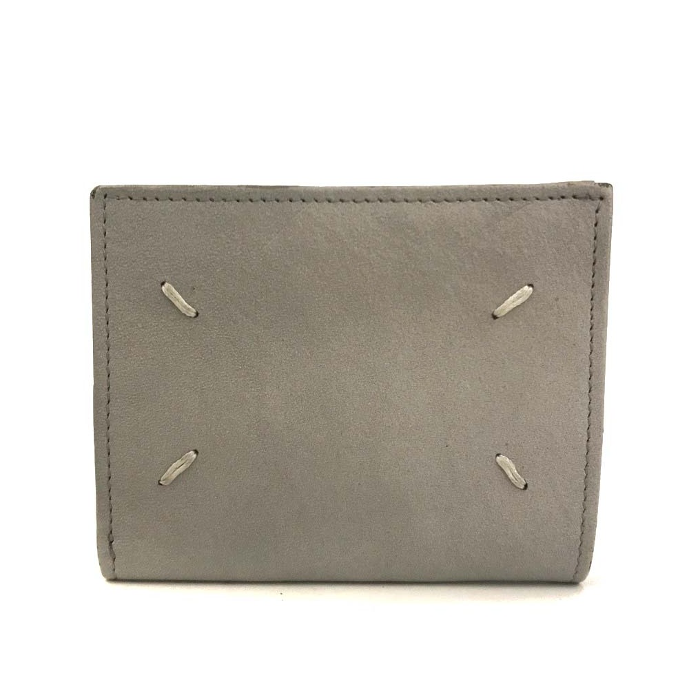1円 美品 Maison Margiela メゾンマルジェラ レザー フォーステッチ コインケース カード 二つ折り長財布 グレー /JP0836拍卖