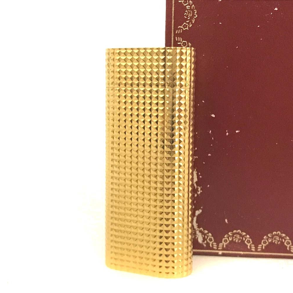 1円 美品 Cartier カルティエ ダイヤモンドカット オーバル ガスライター 着火確認済み ゴールド /JP0548拍卖
