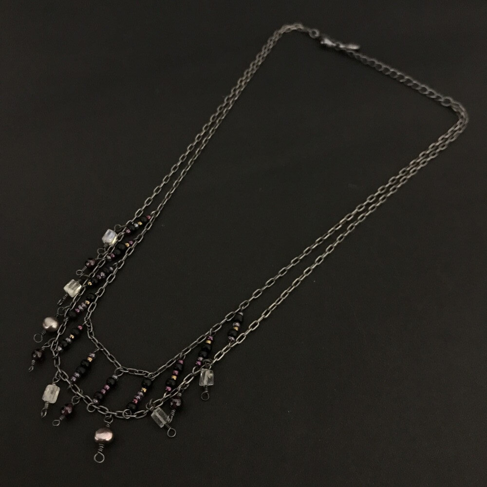 1円 MK MICHEL KLEIN エムケーミッシェルクラン ビーズ チョーカー 2重 ネックレス アクセサリー ブラック /ZX2016拍卖