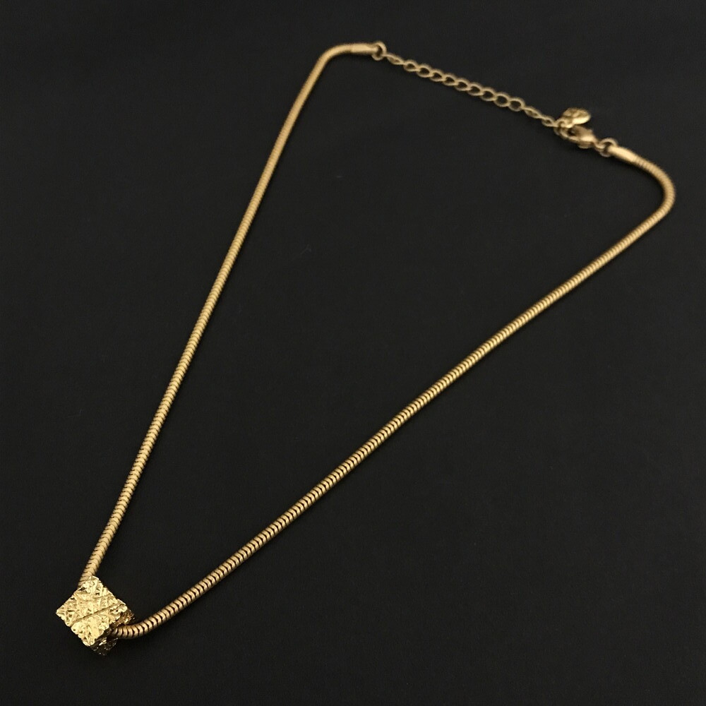 1円 美品 MK MICHEL KLEIN エムケーミッシェルクラン スネークチェーン キューブ ネックレス アクセサリー ゴールド /ZX2019拍卖