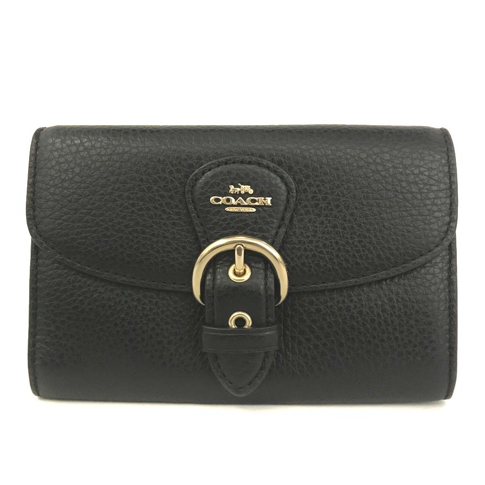 1円 未使用品 COACH コーチ ロゴ レザー 二つ折り財布 ブラック /JP0295拍卖