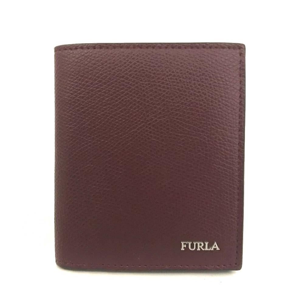 1円 極美品 FURLA フルラ ロゴ レザー 二つ折り財布 札入れ ボルドー /JP0720拍卖