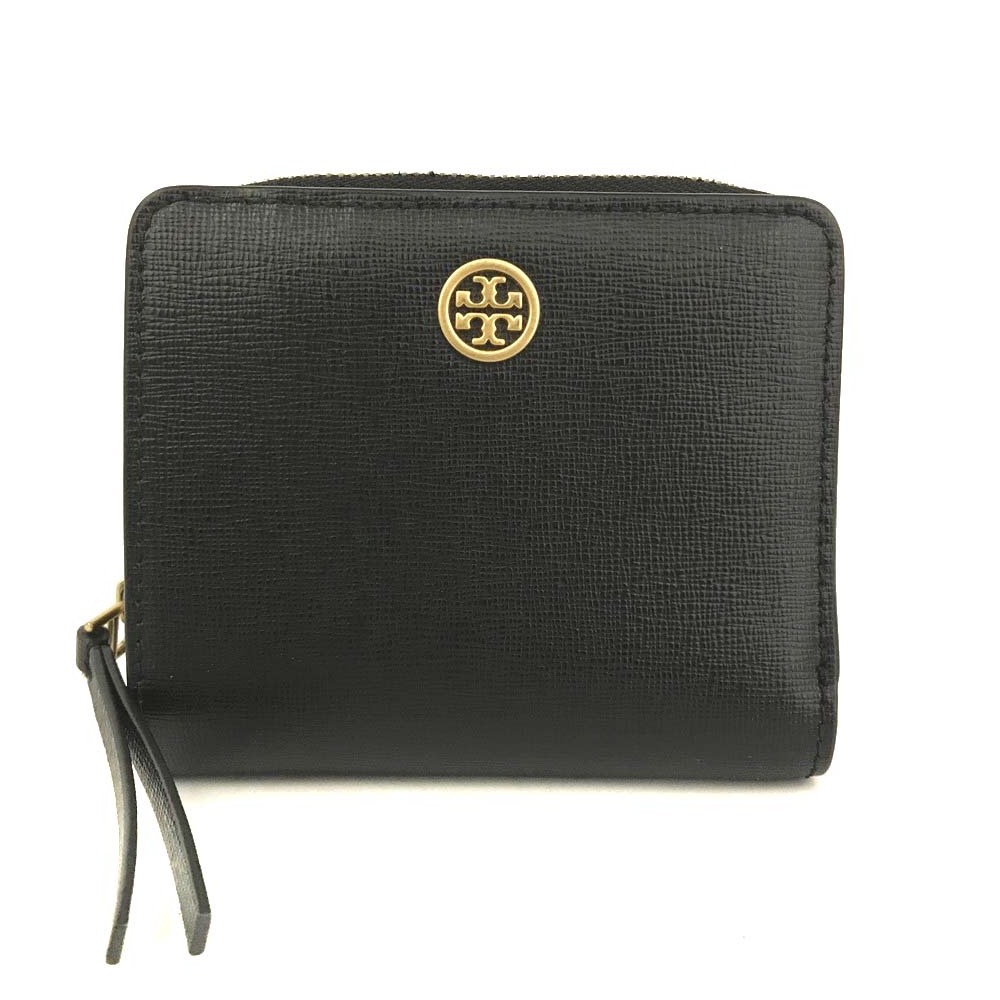 1円 極美品 TORY BURCH トリーバーチ ロビンソン バイフォールド ウォレット PVCレザー 二つ折り財布 ブラック /JP0715拍卖