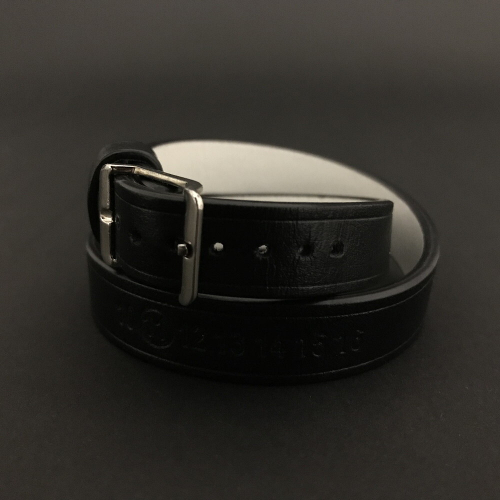 1円 未使用品 Maison Margiela メゾンマルジェラ レザー 二重 ブレスレット 腕輪 ブラック /ZX2090拍卖