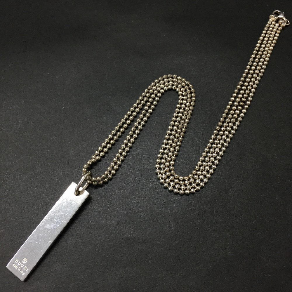 1円 美品 GUCCI グッチ ロゴプレート SV925 ダブルボールチェーン ネックレス シルバー★/8BK0160拍卖