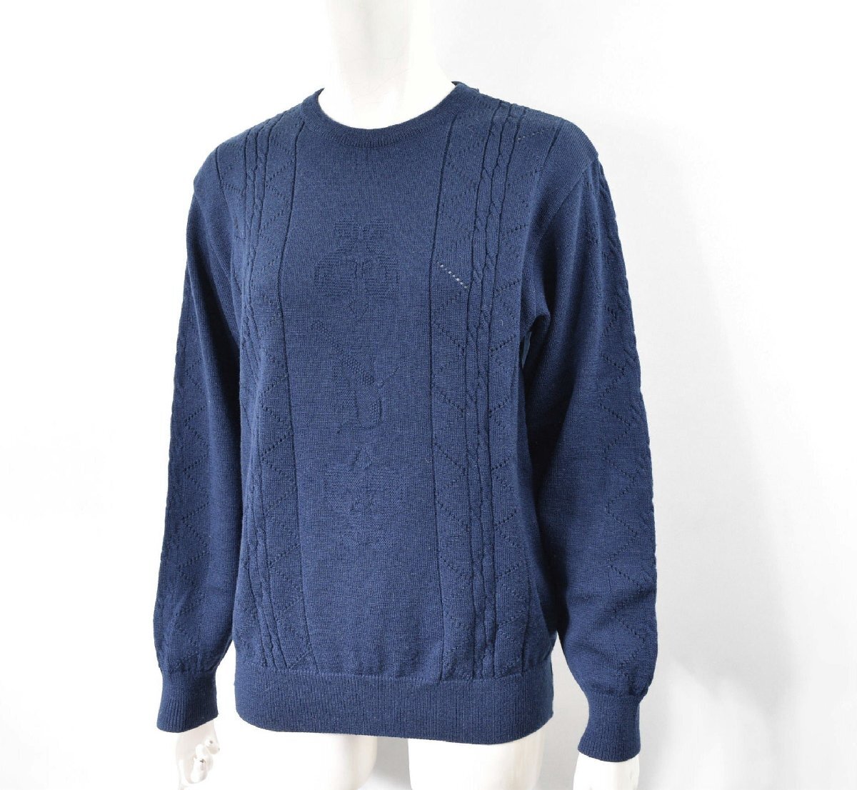 1420-25R0179★Burberrys バーバリーズ★クルーネック 長袖ニット L 紺ネイビー 秋冬春セーター ウール素材拍卖