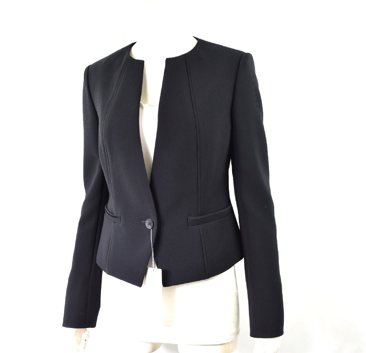 2063-25Q0394★エポカ EPOCA ★未使用タグ付き 美品 ダブルクロス ノーカラージャケット 40 黒ブラック フォーマル 拍卖