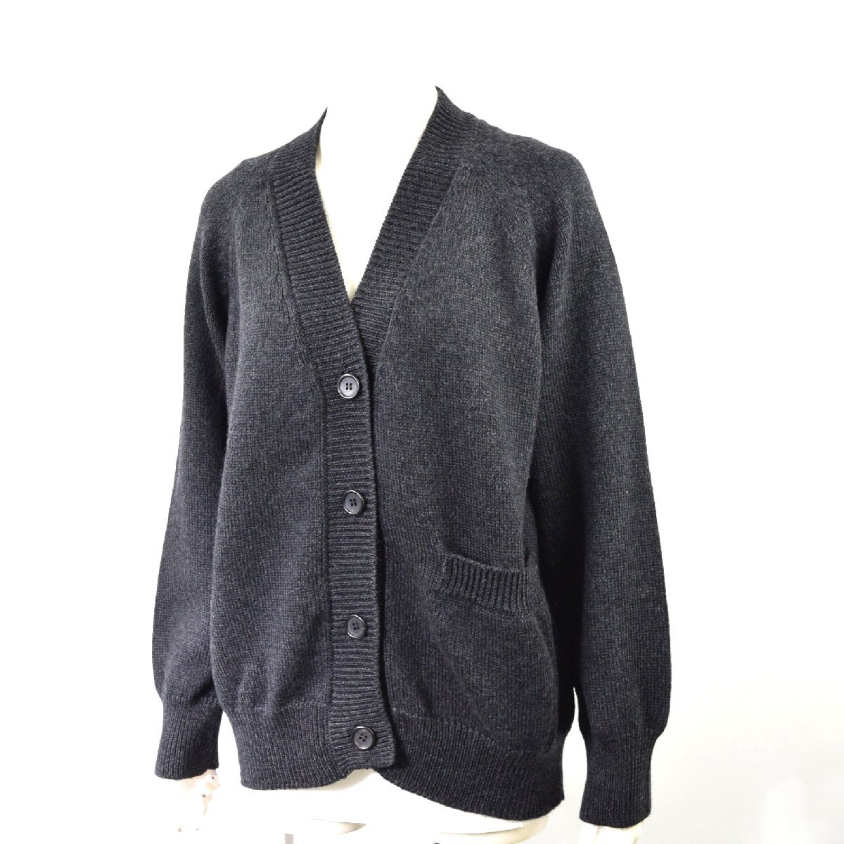 2355-25Q0285★MARGARET HOWELL マーガレットハウエル★美品 やや厚手ニット カーディガン チャコールグレー サイズⅡ ウール100% 秋冬拍卖