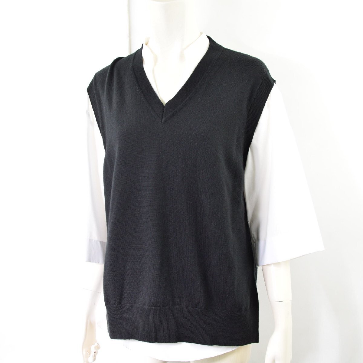 2355-25Q0306★ジョンスメドレー JOHN SMEDLEY★美品 ウール ベスト ニット 黒 ブラック M 秋冬 Vカット拍卖