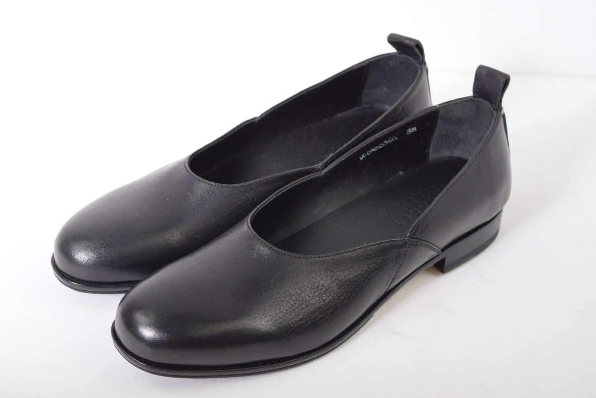 2355-25Q0204★MARGARET HOWELL マーガレットハウエル 未使用★箱入り 上質レザー 正統派フラットシューズ 38 黒ブラック 定価12万1000円拍卖