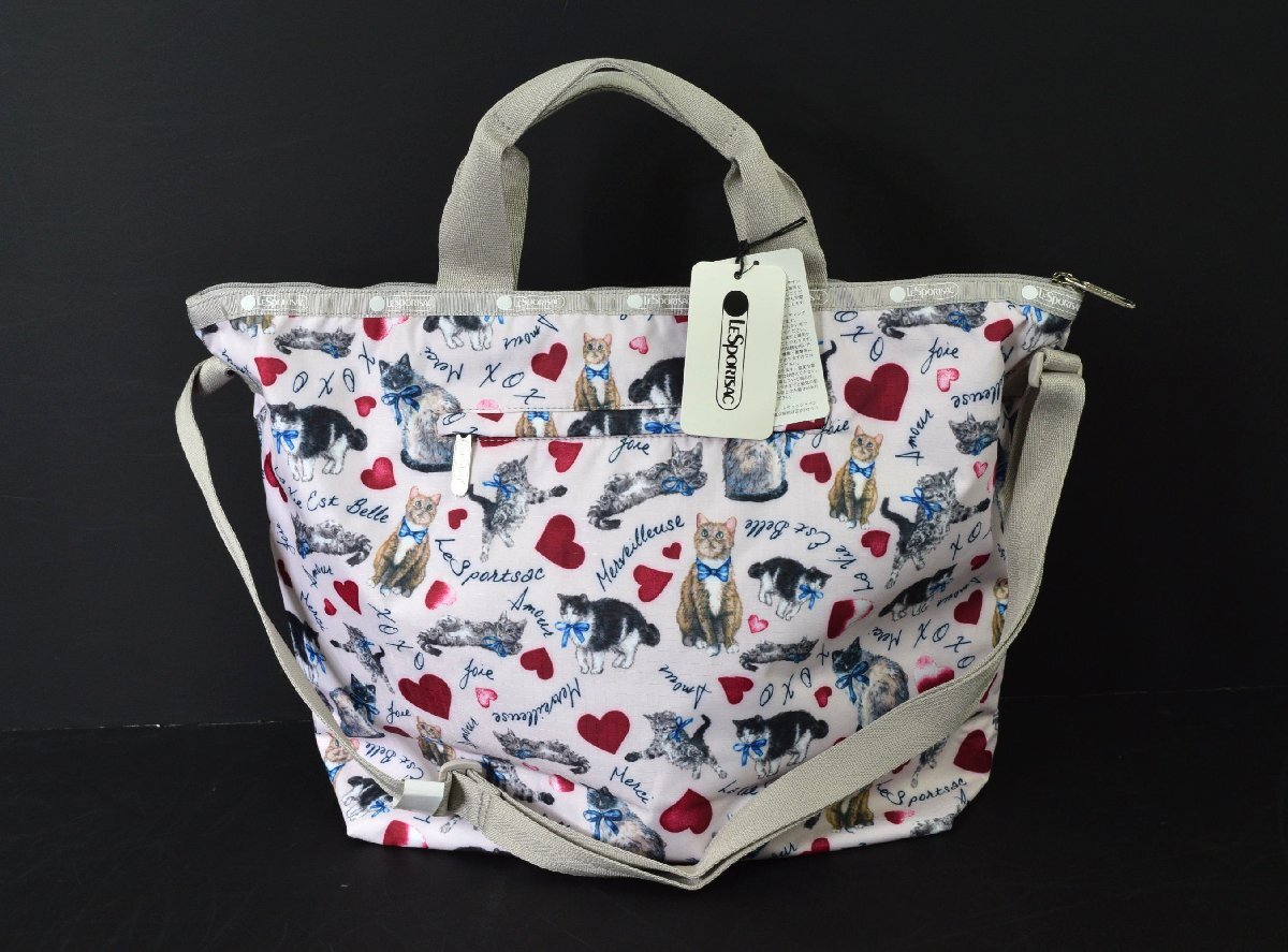 3014-25R0096★レスポートサック LeSportsac 未使用タグ付き★アムールハート♪ リボン猫&ハート 2way 大人スイートバッグ 定価13200円拍卖
