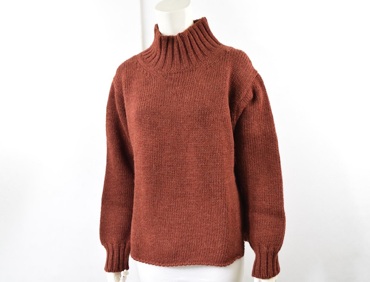 2355-25Q0299★MHL. エムエイチエル★美品 畔編み ローゲージ ハイネック ニット セーター 長袖 赤茶系 ウール100% 秋冬拍卖