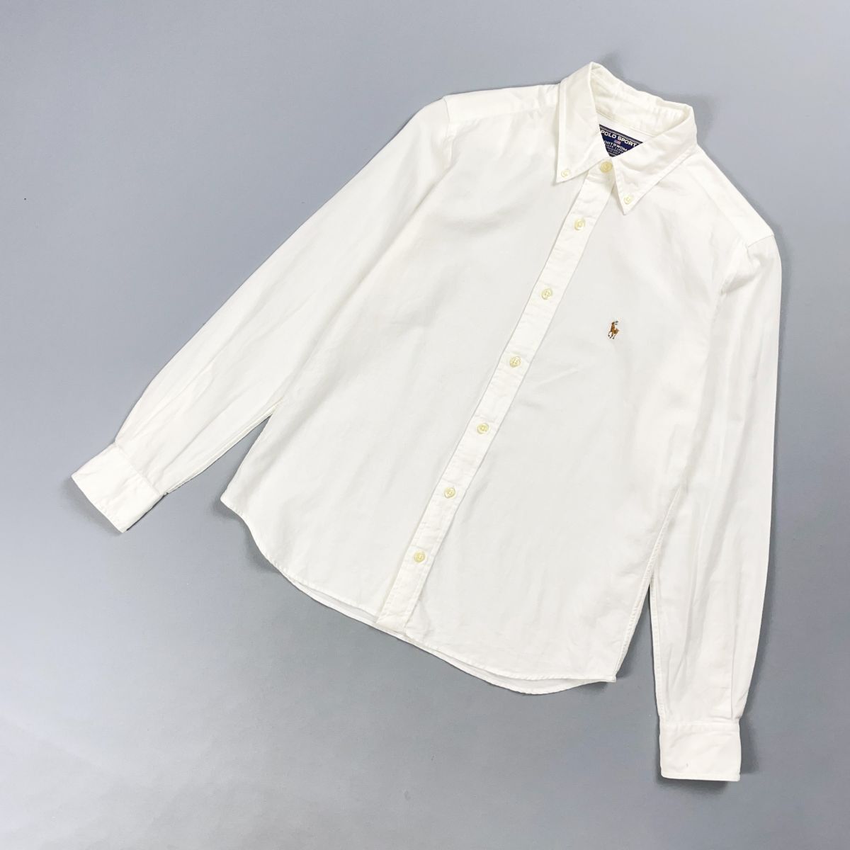 美品 POLO SPORT RALPH LAUREN ポロスポーツ ラルフローレン ボタンダウン長袖シャツ ポニー刺繍 メンズ 白 ホワイト サイズ9*GD287拍卖
