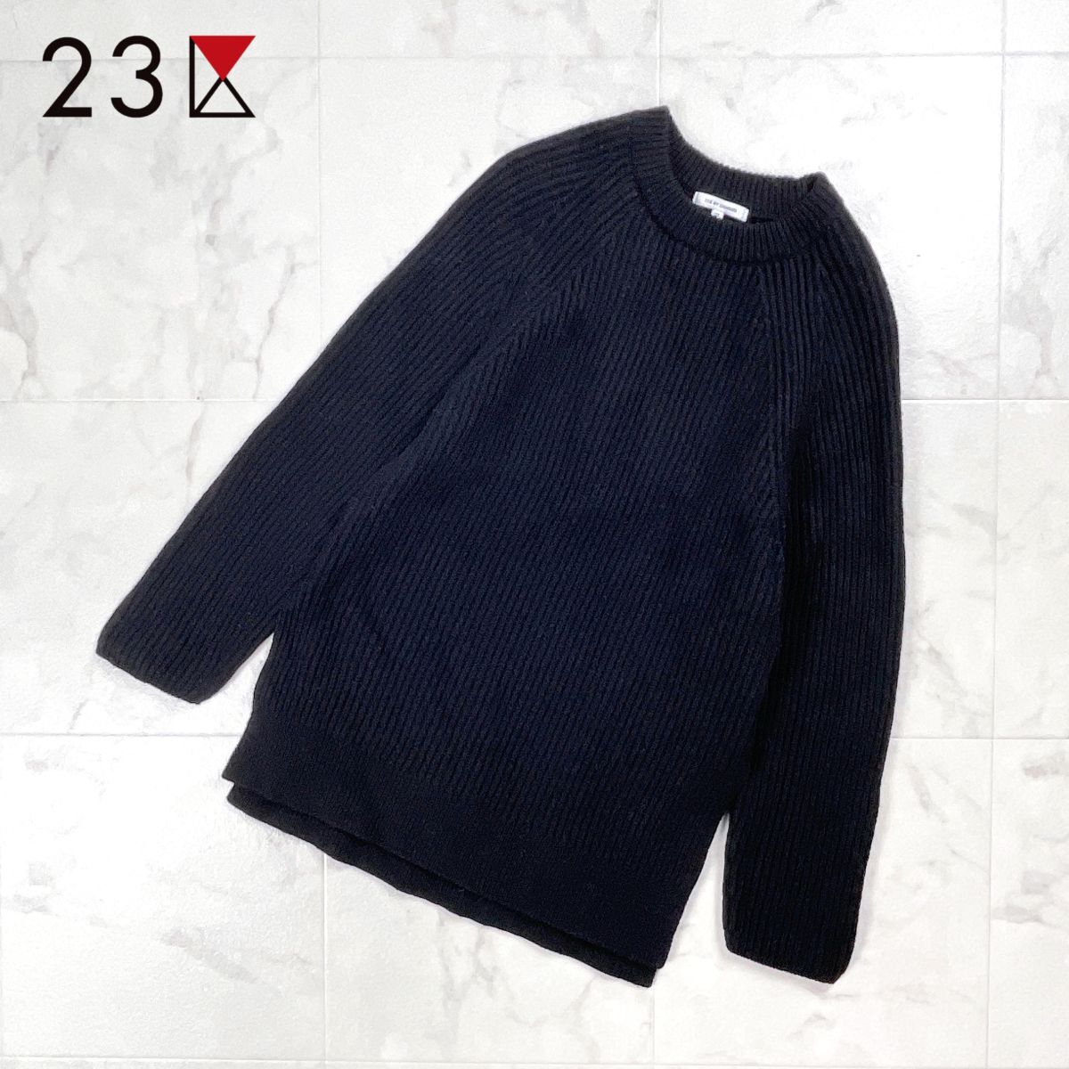 23区 MY STANDARD オンワード樫山 カシミヤウール クルーネックニット 長袖セーター メリノウール レディース 黒 ブラック サイズ32*GD294拍卖