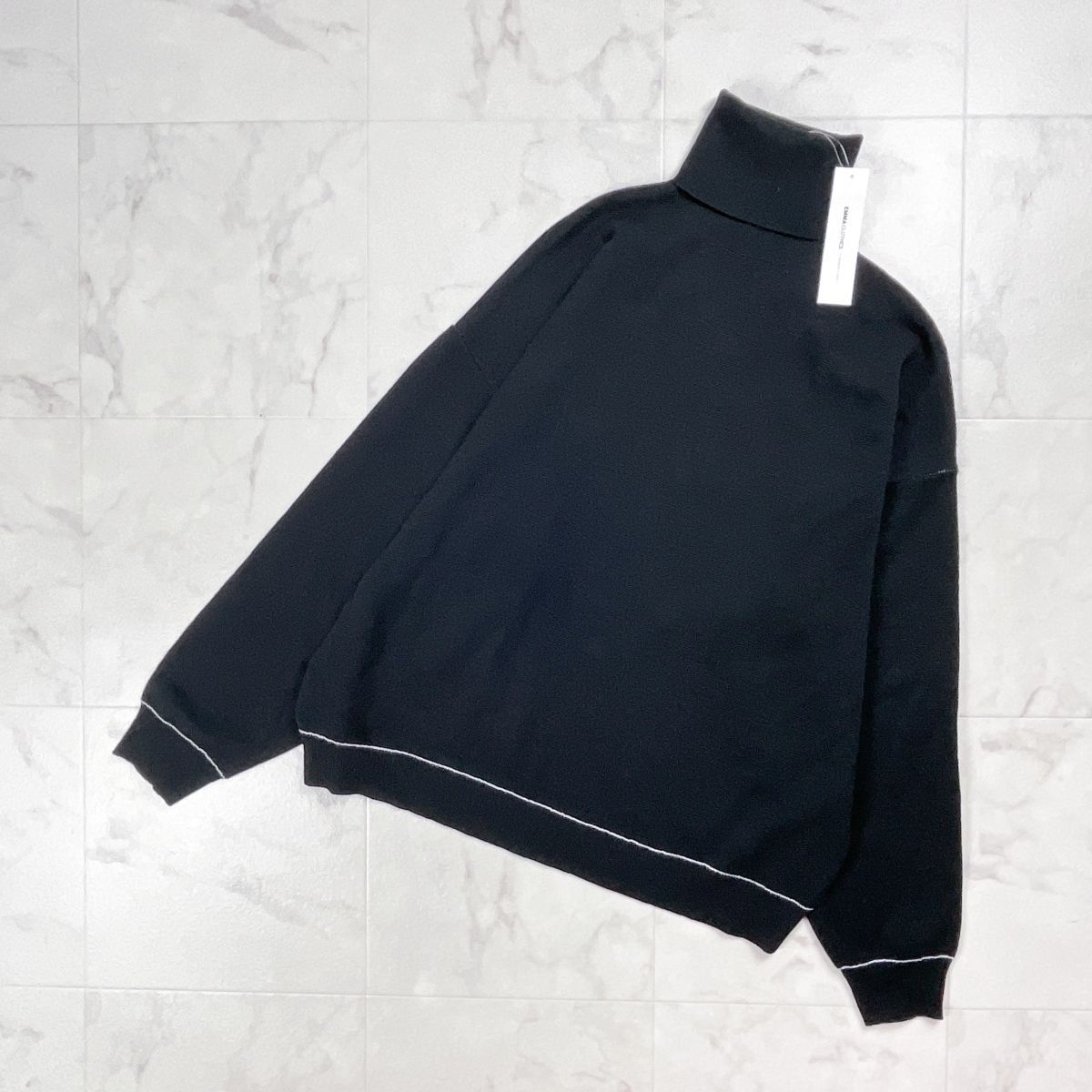 新品未使用タグ付 EMMA CLOTHES エマ クローズ オーバーサイズ ミラノリブ タートルネックニット 長袖 メンズ 黒 ブラック サイズM*GD295拍卖