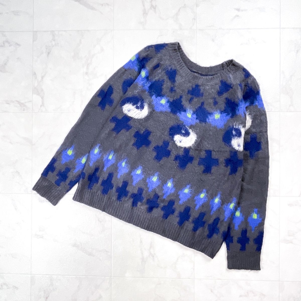 CIAOPANIC チャオパニック 陰陽ノルディックローゲージジャガードニット 長袖セーター 総柄 アクリル ユニセックス グレー サイズF*GD302拍卖